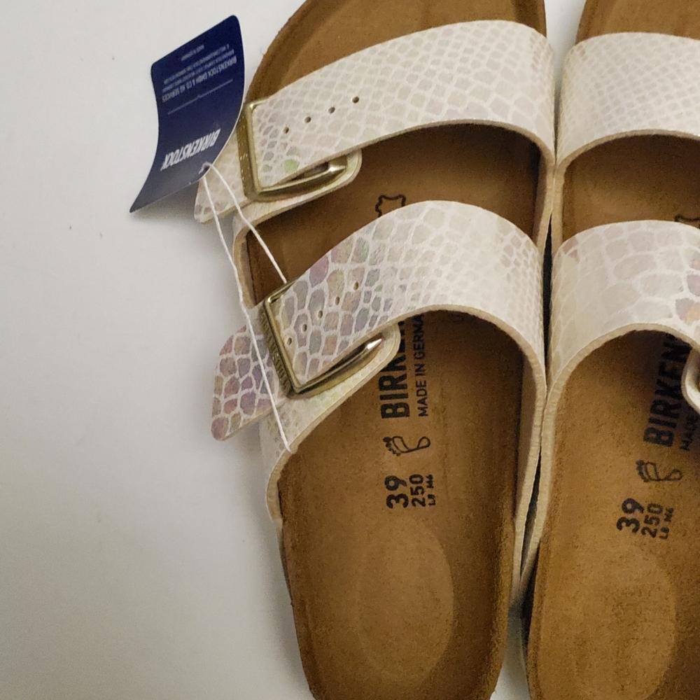 Birkenstock Arizona Shiny Snake Cream Sandals - Picture 3 of 6